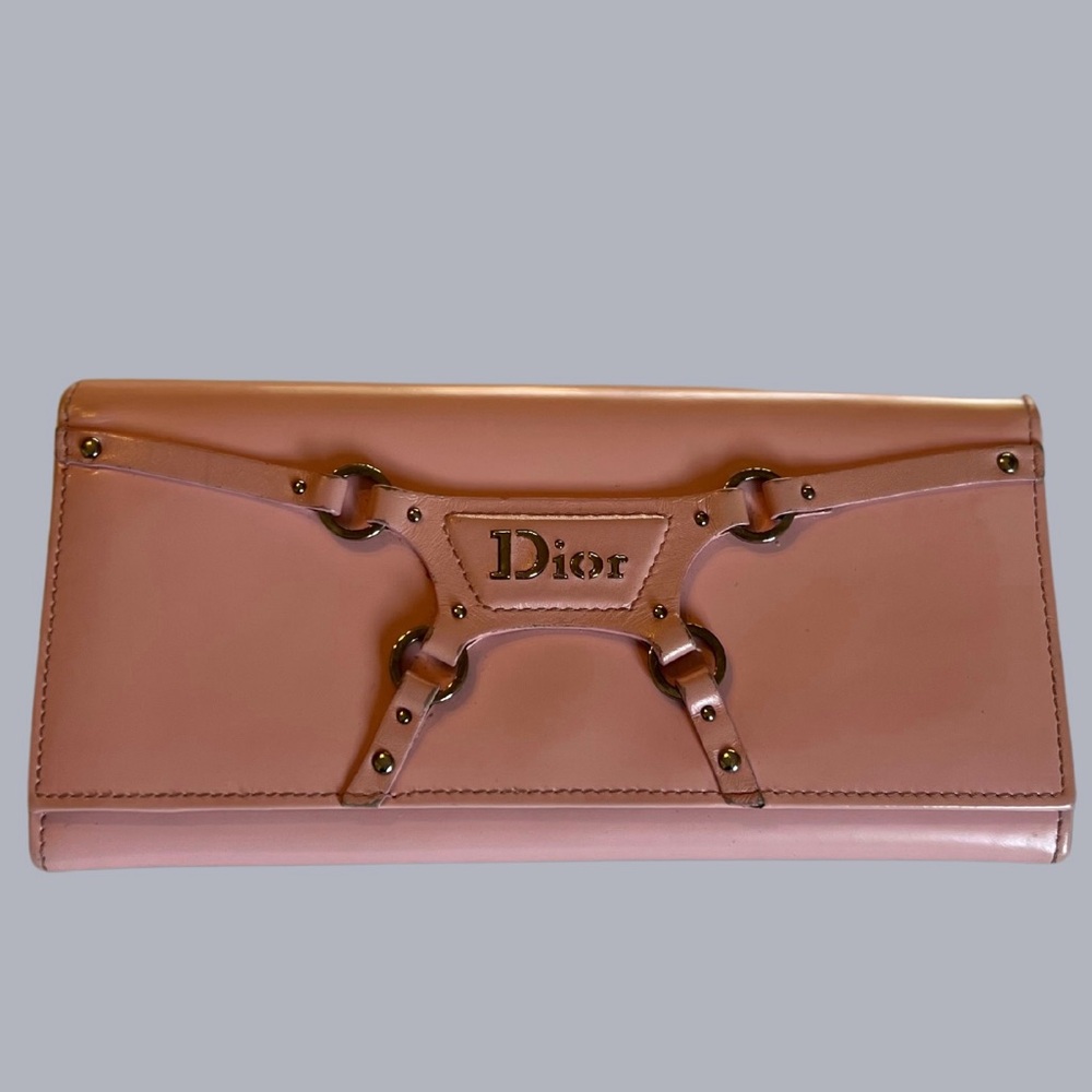 VINTAGE DIOR!! Christian Dior Pink Bondage Logo Clutch